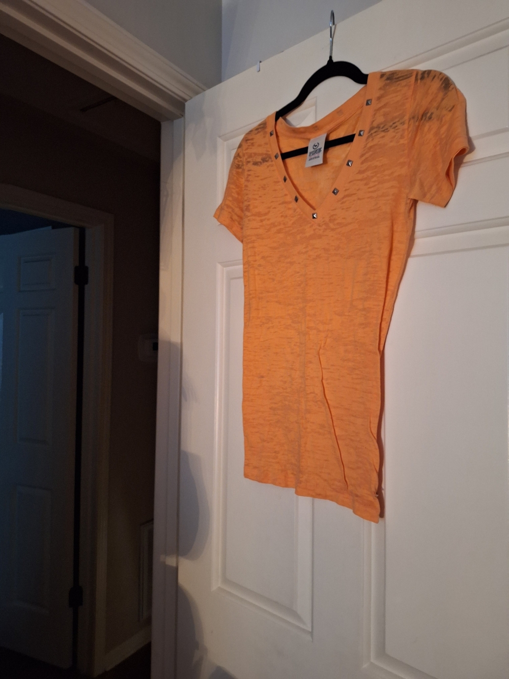PINK Victoria's Secret Orange V-Neck Short Sleeve Tee with Studs